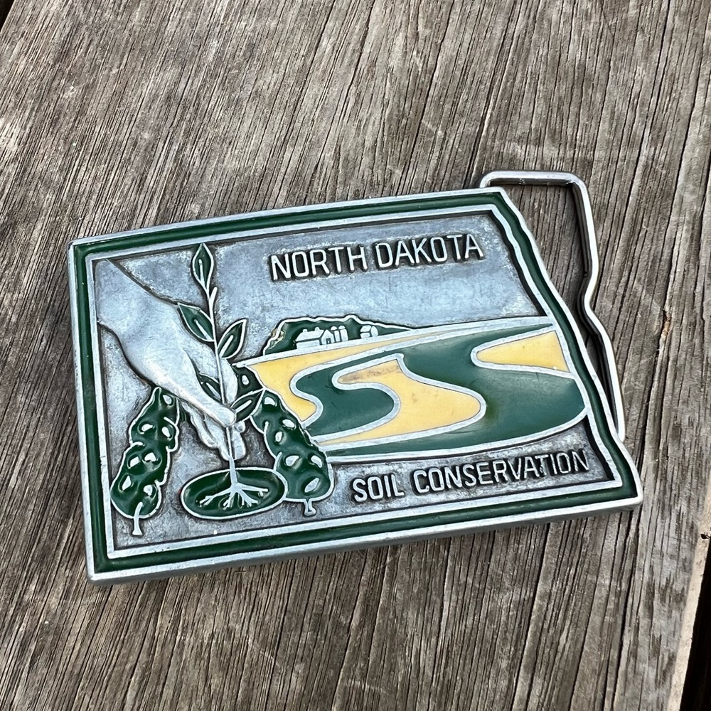 Vintage North Dakota Soil Conservation Belt Buckle